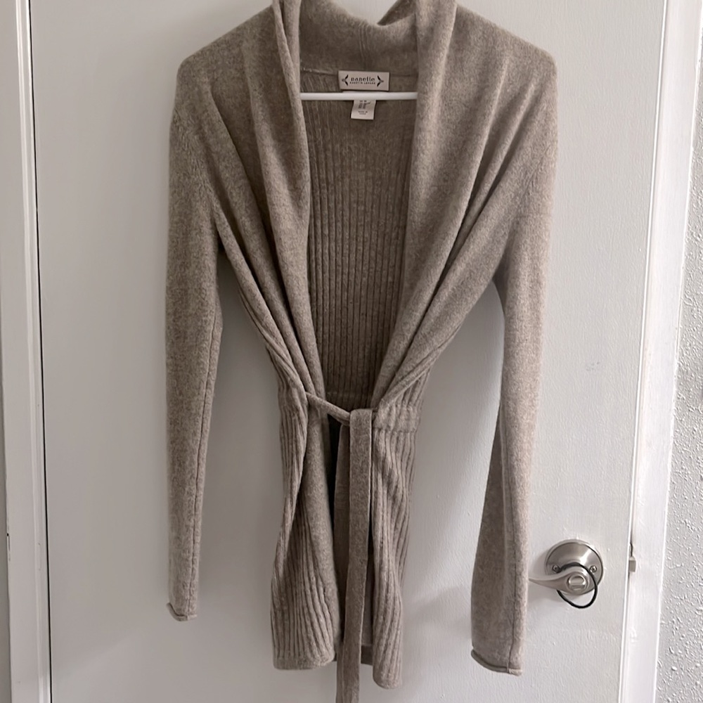 NWOT Nanette Lepore 100% 2-ply CASHMERE long Cardigan Sweater tan